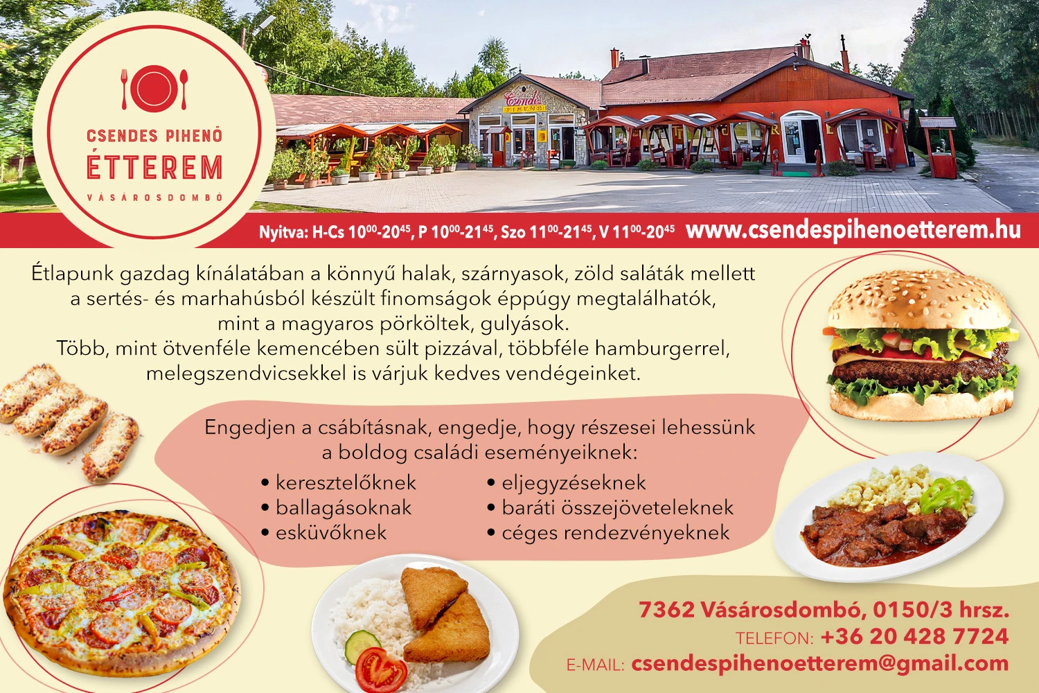 Csendes Pihenő Étterem Vásárosdombón – kemencében sült pizza és házias ételek